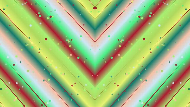 Vibrant chevron pattern with colorful stripes and confetti dots on a white background