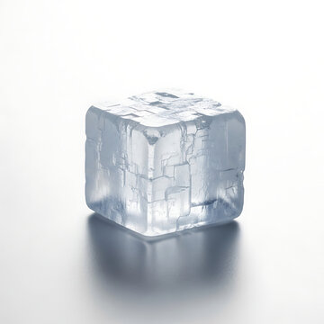 Single crystal of salt cube on a reflective surface in studio light