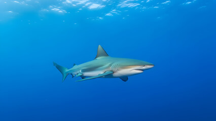 Fototapeta premium A majestic hammerhead shark swimming in the deep blue ocean waters.