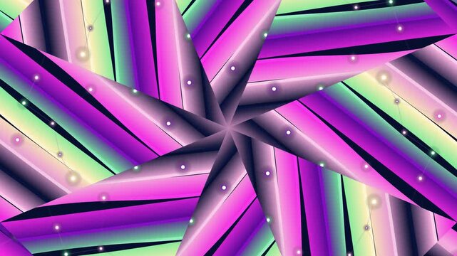 Vibrant geometric pattern with purple, pink, and green hues in a starburst design on a white background