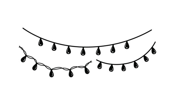 Black christmas fairy lights string illustration