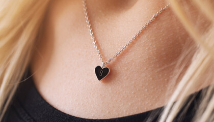 Silver Heart Necklace Pendant Closeup Jewelry Chain Keyhole Lock