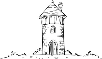 Cartoon medieval tower vector illustration fantasy castle turret stone building fairytale architecture isolated outline drawing decorative historic structure clipart © MST. HOSNE
