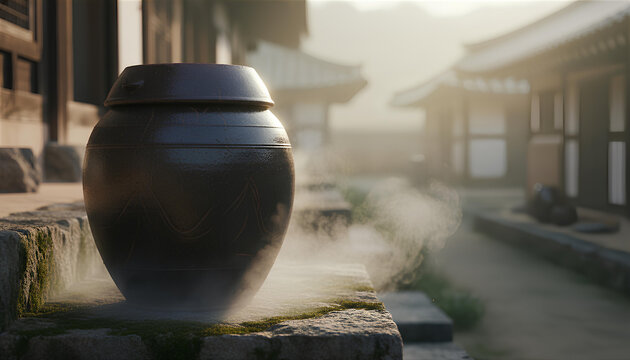 Traditional Korean Onggi Jar Steaming In Historic Hanok Village