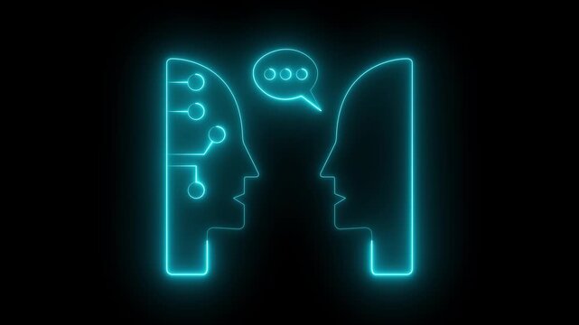 glowing neon Turing test icon isolated on black background. Modern Turing Test icon animation. Ideal for AI research, mind, or human-machine interaction, and computer science reveals of tech education