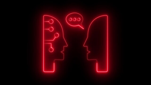 glowing neon Turing test icon isolated on black background. Modern Turing Test icon animation. Ideal for AI research, mind, or human-machine interaction, and computer science reveals of tech education