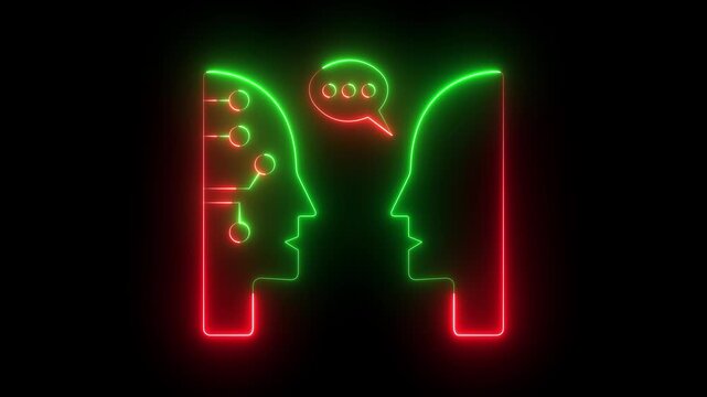 glowing neon Turing test icon isolated on black background. Modern Turing Test icon animation. Ideal for AI research, mind, or human-machine interaction, and computer science reveals of tech education