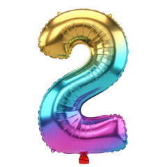 A large metallic balloon in the shape of the number two