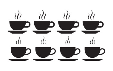 Fototapeta premium Coffee cup icon set. Cups of coffee tea collection. Hot drink icon. Disposable cup. Cup coffe with steam. Flat style - stock vector.