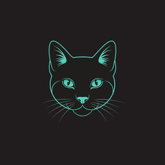 Fototapeta premium Minimalist cat silhouette in teal outline against black background