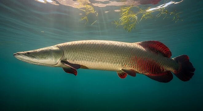 Alligator Gar Swimming Underwater