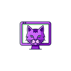 Obraz premium Cartoon cat emerging from a monitor screen against a white background