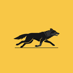 Running wolf illustration on yellow background symbolic wildlife concept