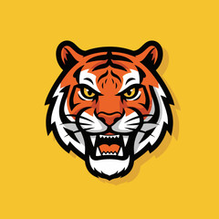 Fototapeta premium Bold tiger head graphic on yellow background representing strength and power