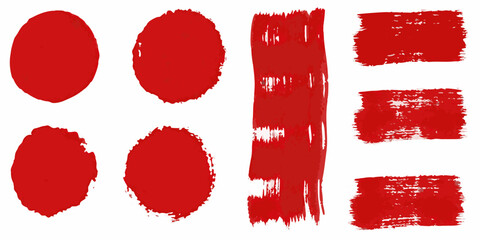 Abstract red brush strokes and shapes on a white background