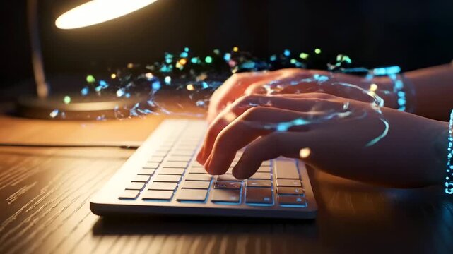 Human Wellbeing Monitoring through advanced digital interface data entry showcasing futuristic technology and biometric feedback in a focused, high-tech environment.