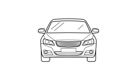 Front view line drawing of a modern sedan car.
