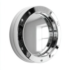 Round Chrome Porthole Mirror with Rivets on White Background