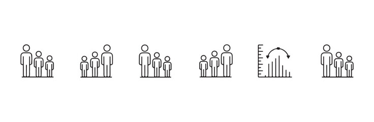 People height icon set with linear human figures of different sizes and growth measurement