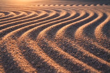 白砂の枯山水紋様 &times; 夕陽が描く静寂の陰影 &times; 和モダン空間演出向け高級テクスチャ背景