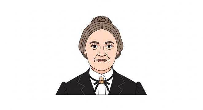Simple Flat Vector Portrait of Susan B. Anthony 19th-Century Attire Minimal Clean Lines Illustration