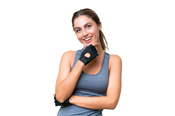 pretty Sport Uruguayan woman over isolated background smiling