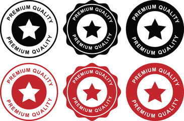 Obraz premium Premium Quality Star Badge Label Set – Black and Red Certification Seal, Guarantee Stamp, Verified Product Emblem Collection