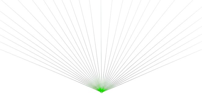 Green light rays emanating from a central point, radiating outward in a symmetrical pattern, creating a sense of energy and movement