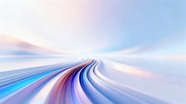 Abstract blurred speed lines gradient background with white space center, light blue sky curved perspective futuristic road motion