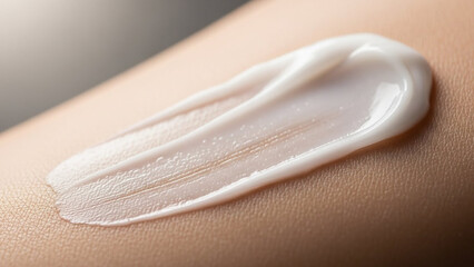 Close-up Macro Shot of White Cream Smear on Human Skin Texture.