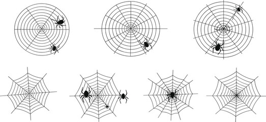 Spider Web with Spiders Icon Set in Editable Stroke Style for Halloween Decoration Horror Theme and Spooky Background Design © Selim Studio