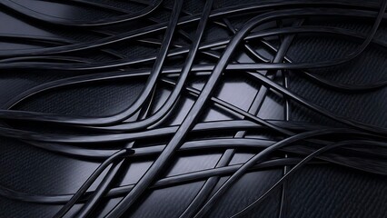 Intertwined black cables abstract background texture
