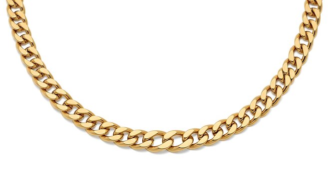Luxurious Gold Cuban Link Chain Necklace on White Background, Close Up