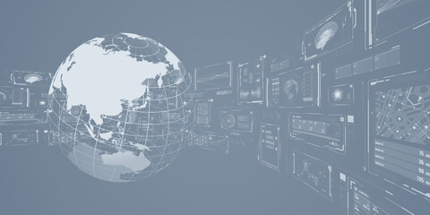 Obraz premium グローバル、世界、テクノロジー、ネットワーク、データ、国際、経済、システム、クラウド、AI、分析、GUI、UX、未来、テック、インターネット、オンライン、web、DX、デジタル、トランスフォーメーション、IT、プラットフォーム、インターフェース、エンジニアリング、開発、ERP、背景、バックグラウンド、素材、ビジネス、ハイテク、バナー、デザイン、画面、SF、アブストラクト、イメージ、コンセプト、かっ