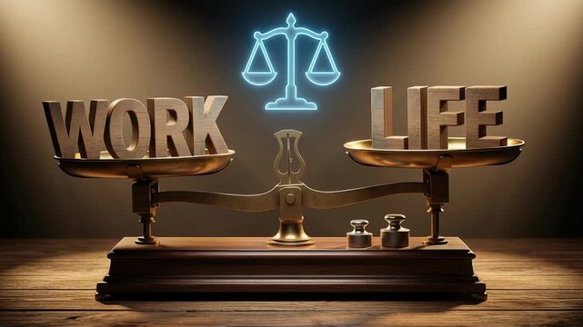 Work life balance concept with scale symbolizing employee wellbeing mental health routine to reduce stress improve productivity and support stress management