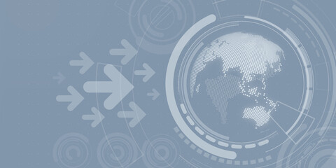 Obraz premium グローバル、世界、テクノロジー、データ、AI、インターフェース、画面、SF、未来、ネットワーク、テック、DX、デジタル、トランスフォーメーション、IT、システム、プラットフォーム、UX、GUI、エンジニアリング、開発、ERP、背景、バックグラウンド、素材、ビジネス、ハイテク、バナー、デザイン、アブストラクト、イメージ、コンセプト、かっこいい、クール、CG、イラスト、経済、矢印、サイバー、サイバース