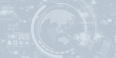 Fototapeta premium グローバル、テクノロジー、ネットワーク、データ、システム、AI、未来、サイバー、グレー、CG、背景、バックグラウンド、素材、ビジネス、ハイテク、バナー、デザイン、画面、SF、アブストラクト、イメージ、コンセプト、かっこいい、クール、イラスト、サイバースペース、テック、技術、科学、サイエンス、開発、エレクトロニクス、DX、デジタル、トランスフォーメーション、IT、プラットフォーム、インターフェース、