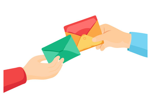 Vector of an adult hand giving colorful envelopes (Eidi) to a child's hand, representing the tradition of gifting, warm soft background.