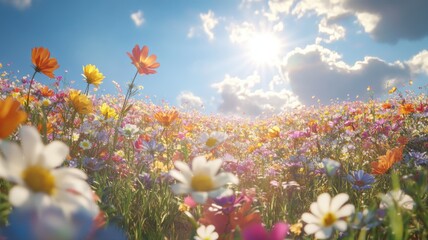 Vibrant Wildflower Meadow on a Sunny Day meadow vibrant sunny flower field spring summer nature joy
