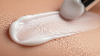 Close up of cosmetic cream being swatched on skin.