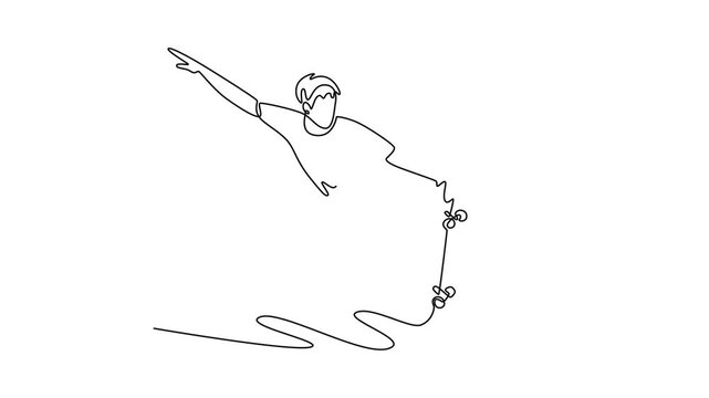skateboarding. Sport concept. Single line draw design. Full length animation illustration. High quality 4k footage