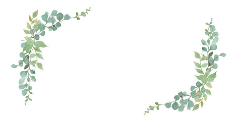 Watercolor Eucalyptus Corner Frames: Natural Greenery Border Set and Botanical Foliage Ornaments for Minimalist Design-300dpi- © URU