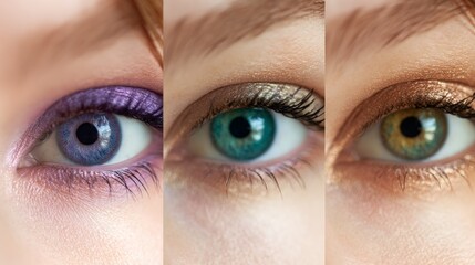 Naklejka premium Artistic beauty composition of three macro eye shots with vivid colors