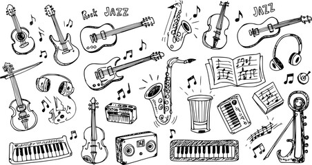 Hand-drawn Musical Instruments: A Sketchy Symphony for Rock and Jazz Lovers © evalova