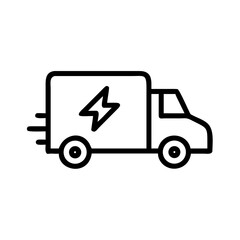 Electric delivery truck icon in black and white, minimalistic style