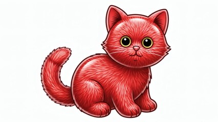Red cartoon kitten sitting on white background.