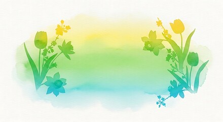 Obraz premium Watercolor flowers blooming in a serene landscape viewed from a tranquil perspective