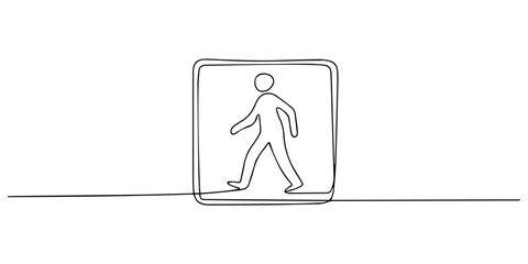 Fototapeta premium pedestrian crossing sign continuous one line drawing, Single one line drawing pedestrian traffic sign. Traffic signs Concept, School Sign road in line art style, design graphic vector illustration. 
