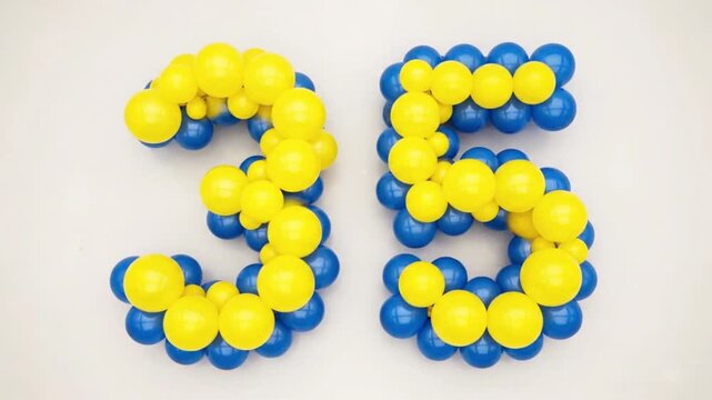 Blue and Yellow Balloon Number 35 for 35th Anniversary