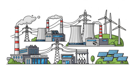 Obraz premium Industrial energy production and distribution network illustration.